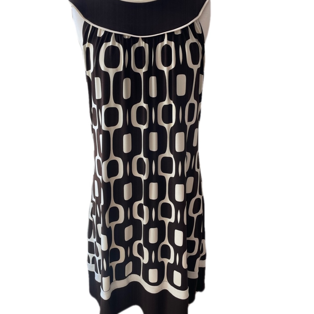 Petite Brown Mod Print Babydoll Dress 10P brown cream